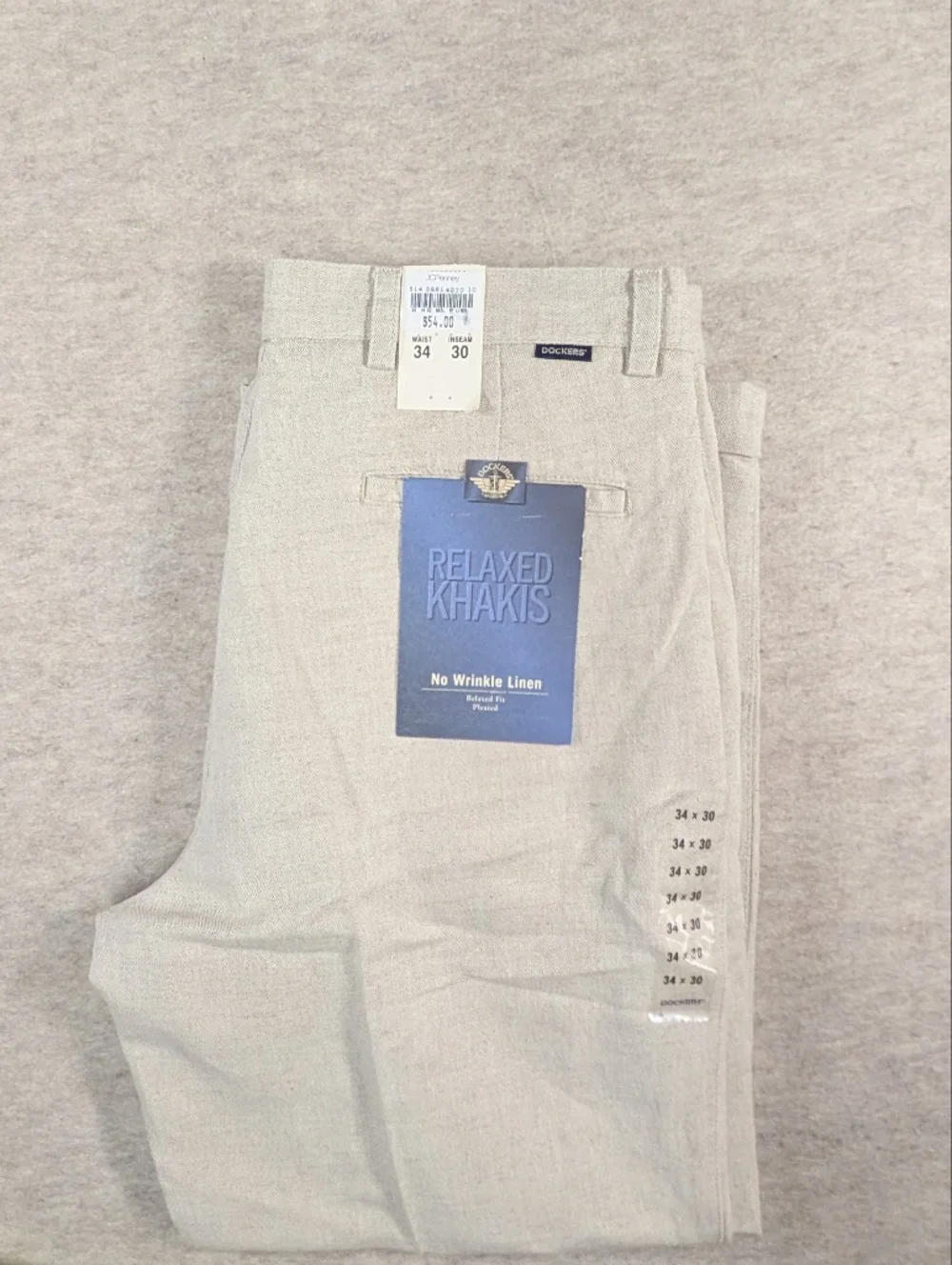 NEW* Dockers Linen & Cotton Light Cream Relaxed Fit Men's Pants Natural 34x30